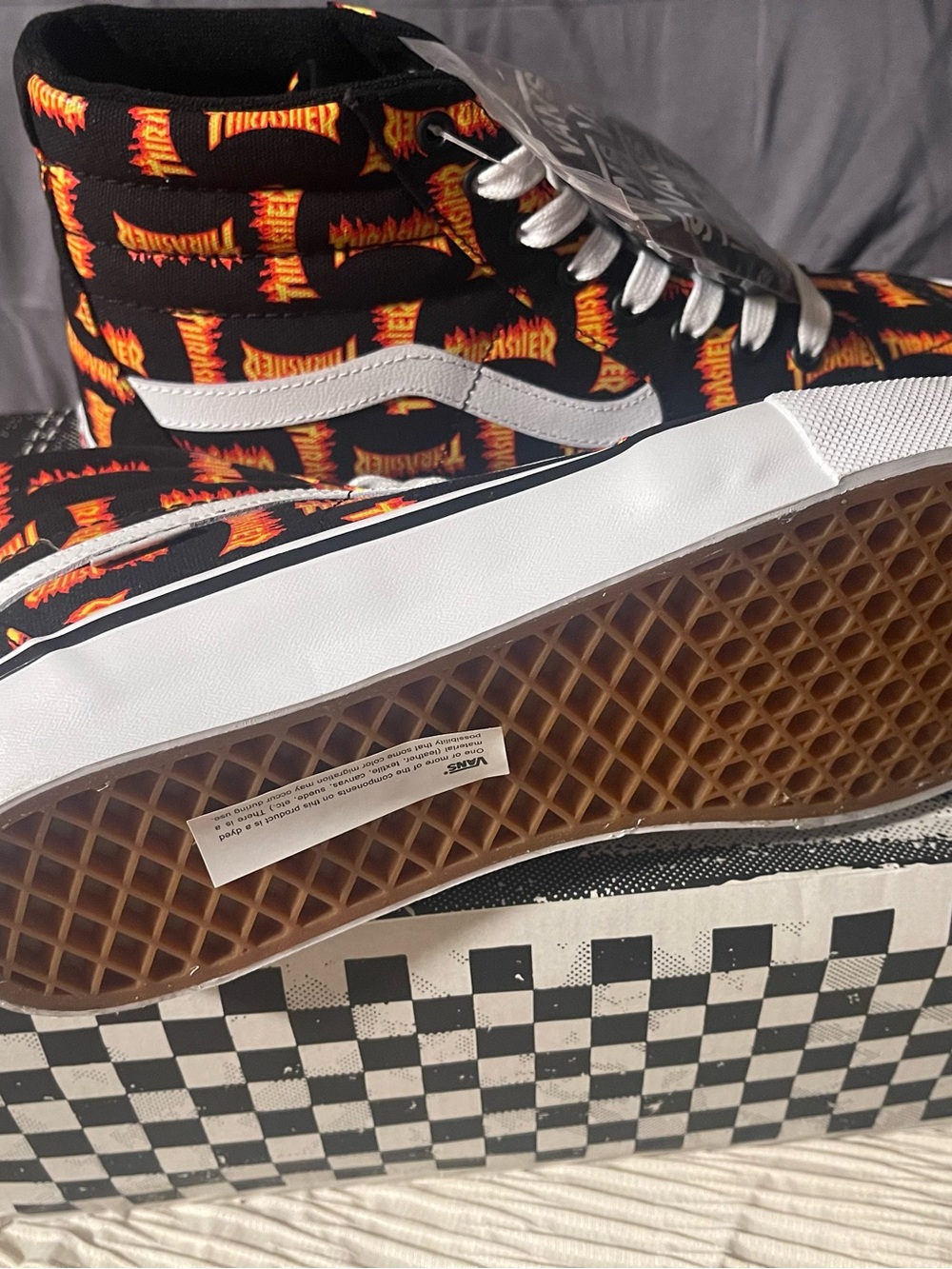 Vans Thrasher Black Sneakers with Red and Orange Flame Print